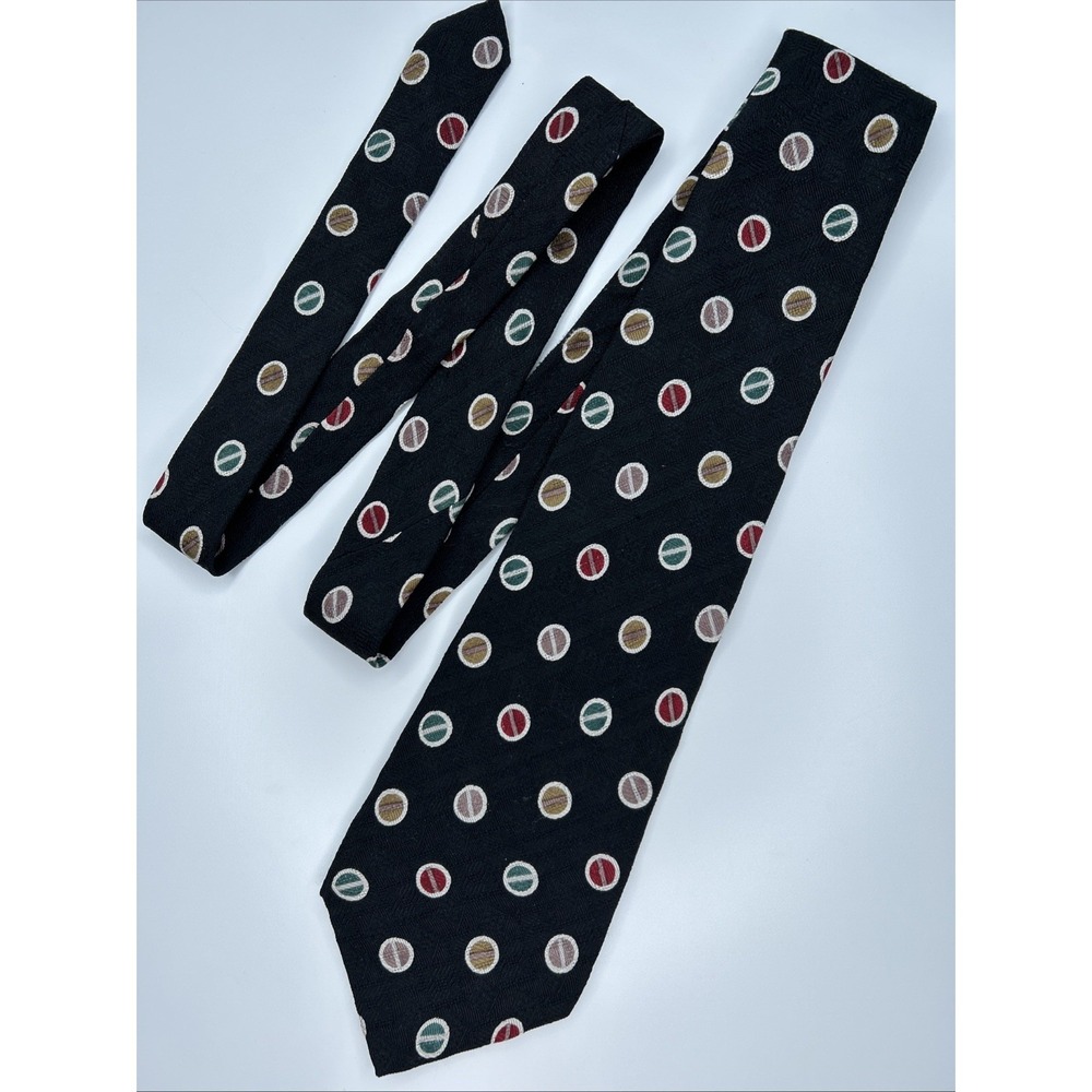 Burma Bibas Men's Silk Tie Black W/ Gold, Red, Emerald, Rose‎ Circles, Handmade